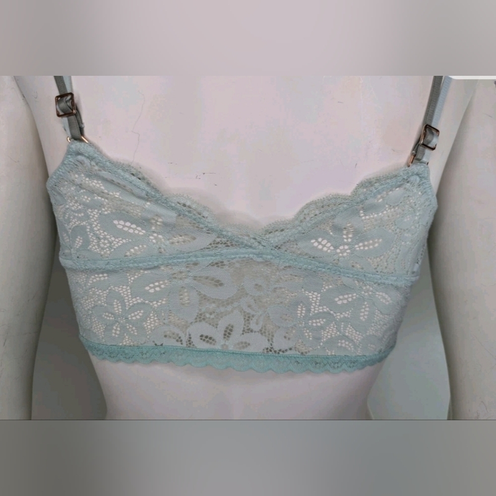 Aerie Bra Mint Lace Blue Bralette Sexy Comfortable Cute Plunge Floral Pullover S - Picture 5 of 6